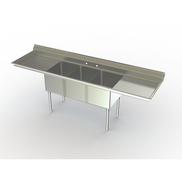 Deluxe NSF Three Comp Sink W/ 18" Lh/Rh Drainboards, 21"WX16" L-R Bowl